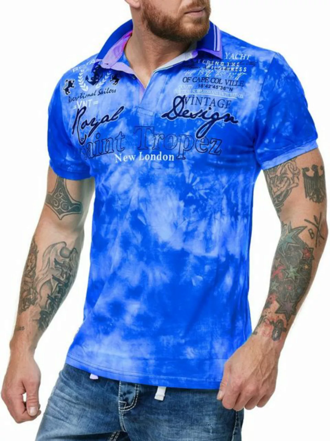 L.gonline Poloshirt Herren Polo Shirt Royal Design, Washed Shirt, Kurzarm H günstig online kaufen