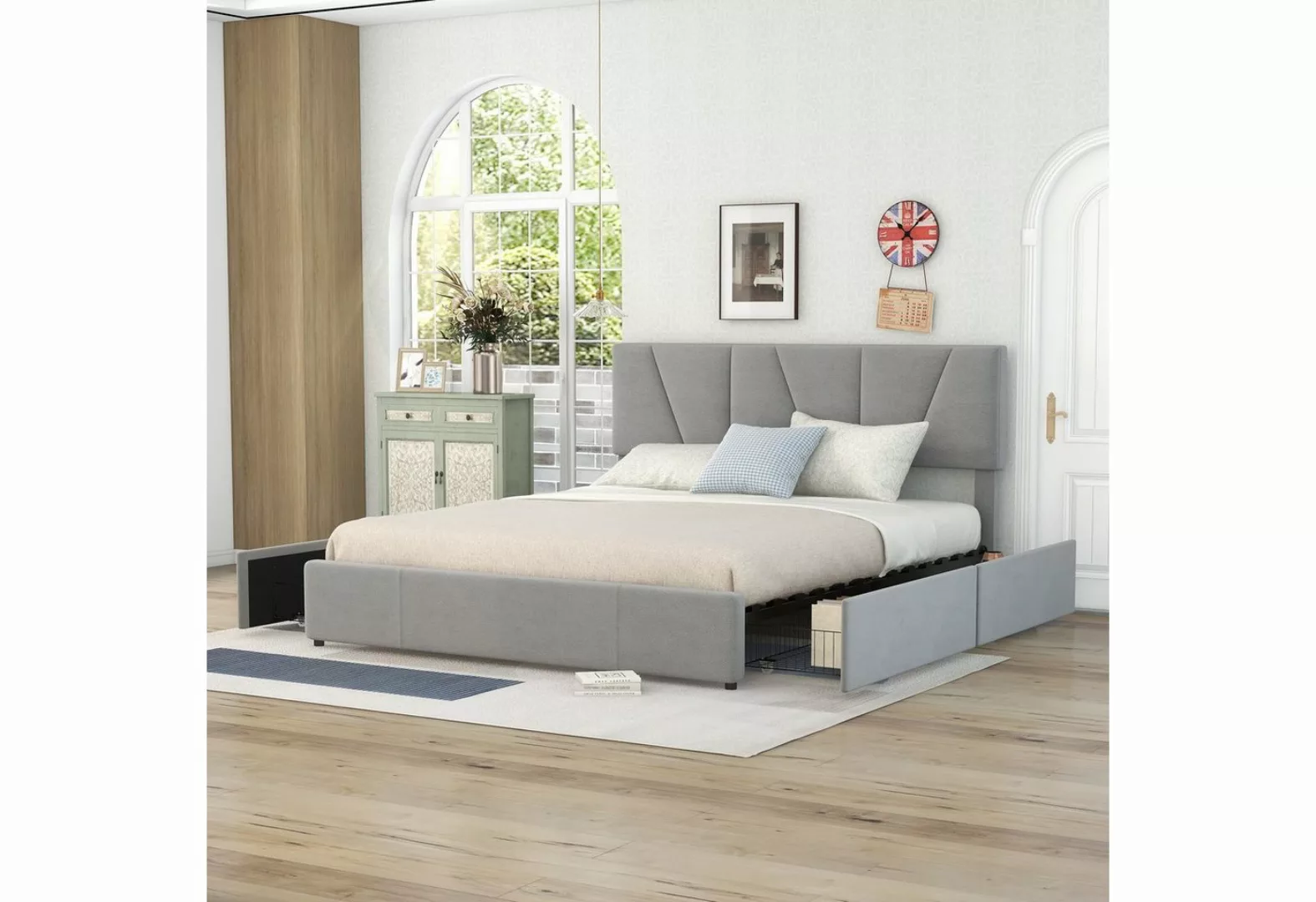 OKWISH Bett Double Size Polster Plattform Bett, gepolstertes Bett (mit vier günstig online kaufen