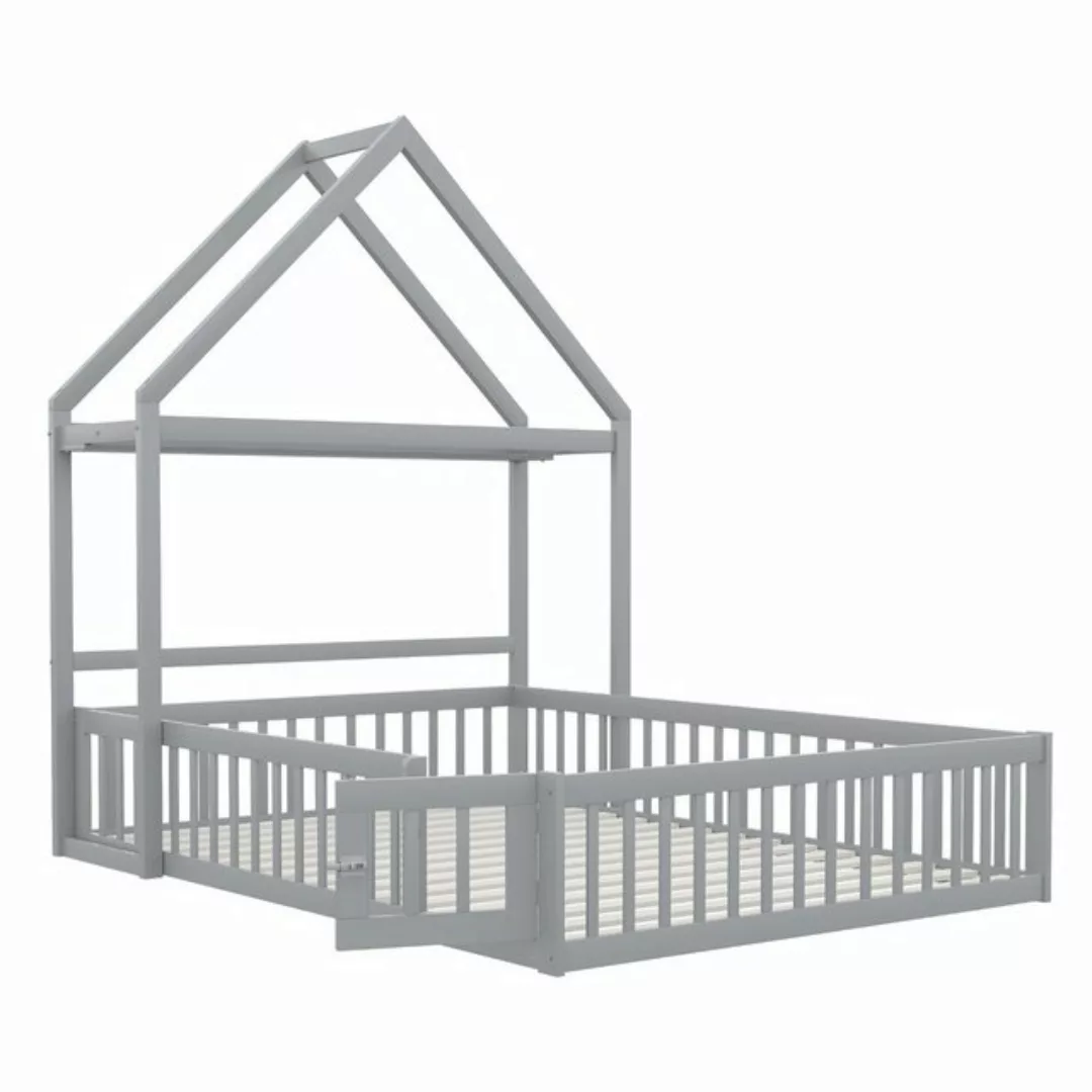 Odikalo Kinderbett Bettgestell 90x200 Massivholz Stauraum Schutzgitter Dach günstig online kaufen