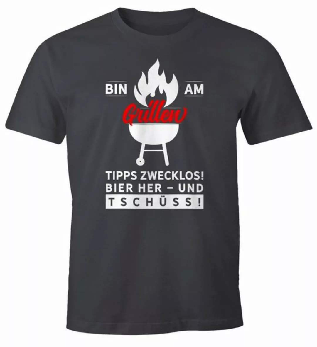 MoonWorks Print-Shirt Herren T-Shirt Bin am Grillen Fun-Shirt Spruch-Shirt günstig online kaufen