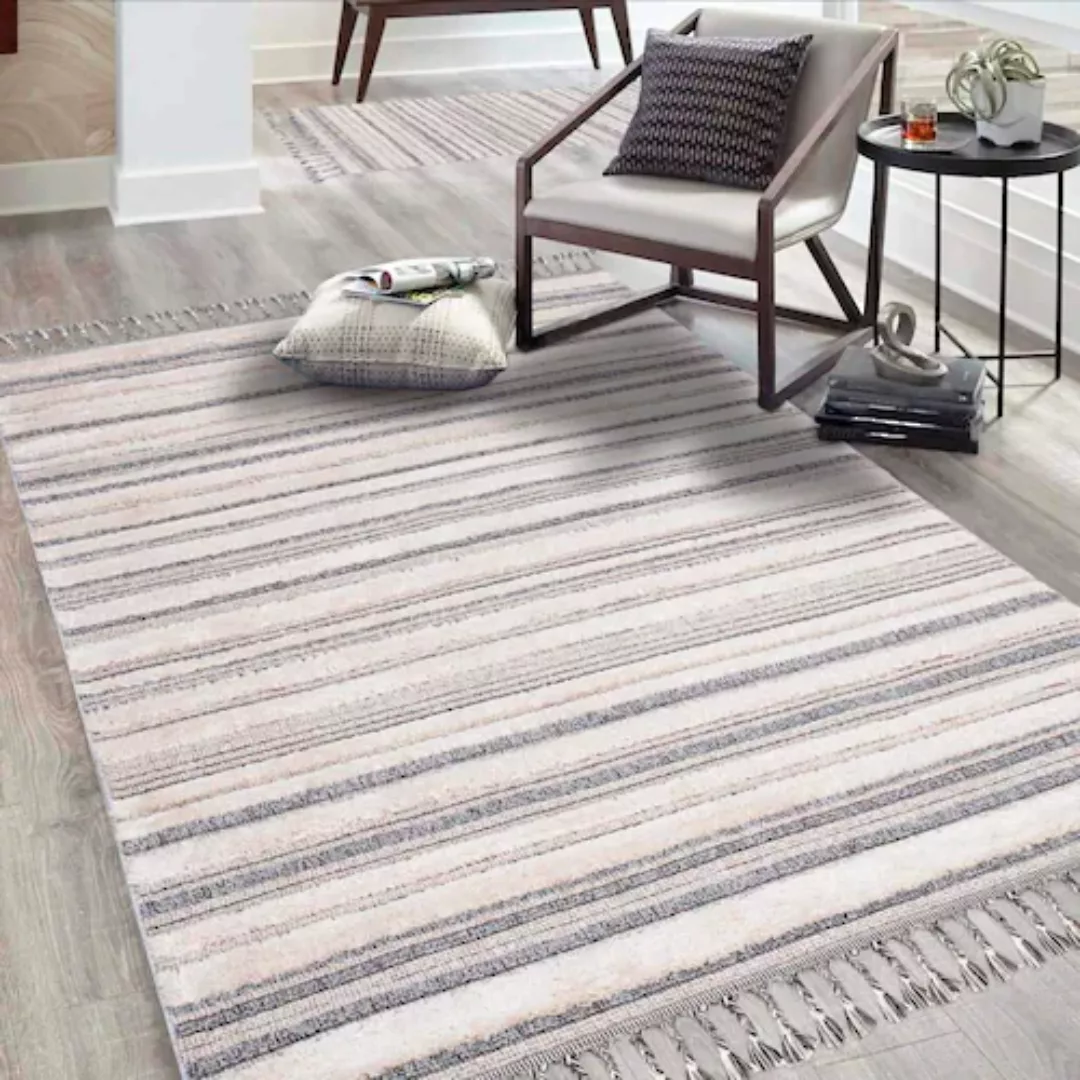 Carpet City Teppich »Valencia 807«, rechteckig, Boho-Stil, Gestreift, 3D-Ef günstig online kaufen