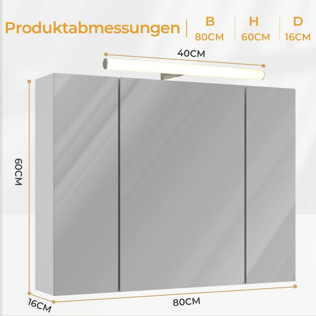 MSMASK Badezimmerspiegelschrank Mit Licht und Spiegel, dreitüriger Spiegels günstig online kaufen