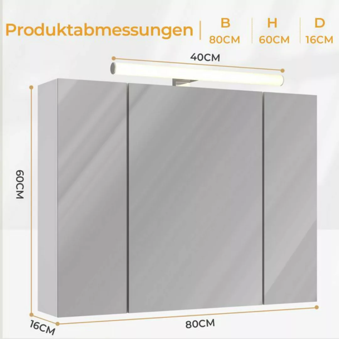 MSMASK Badezimmerspiegelschrank Mit Licht und Spiegel, dreitüriger Spiegels günstig online kaufen