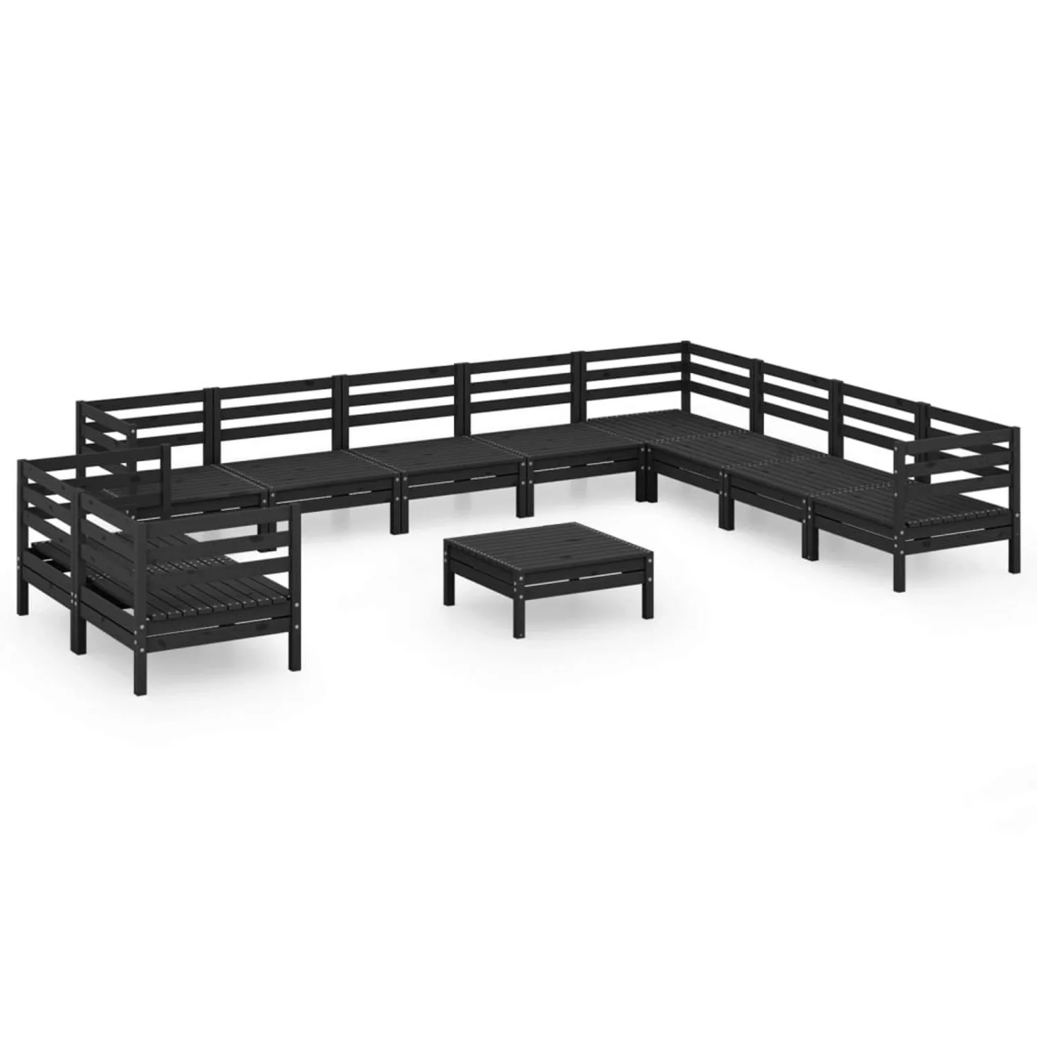 11-tlg. Garten-lounge-set Massivholz Kiefer Schwarz günstig online kaufen