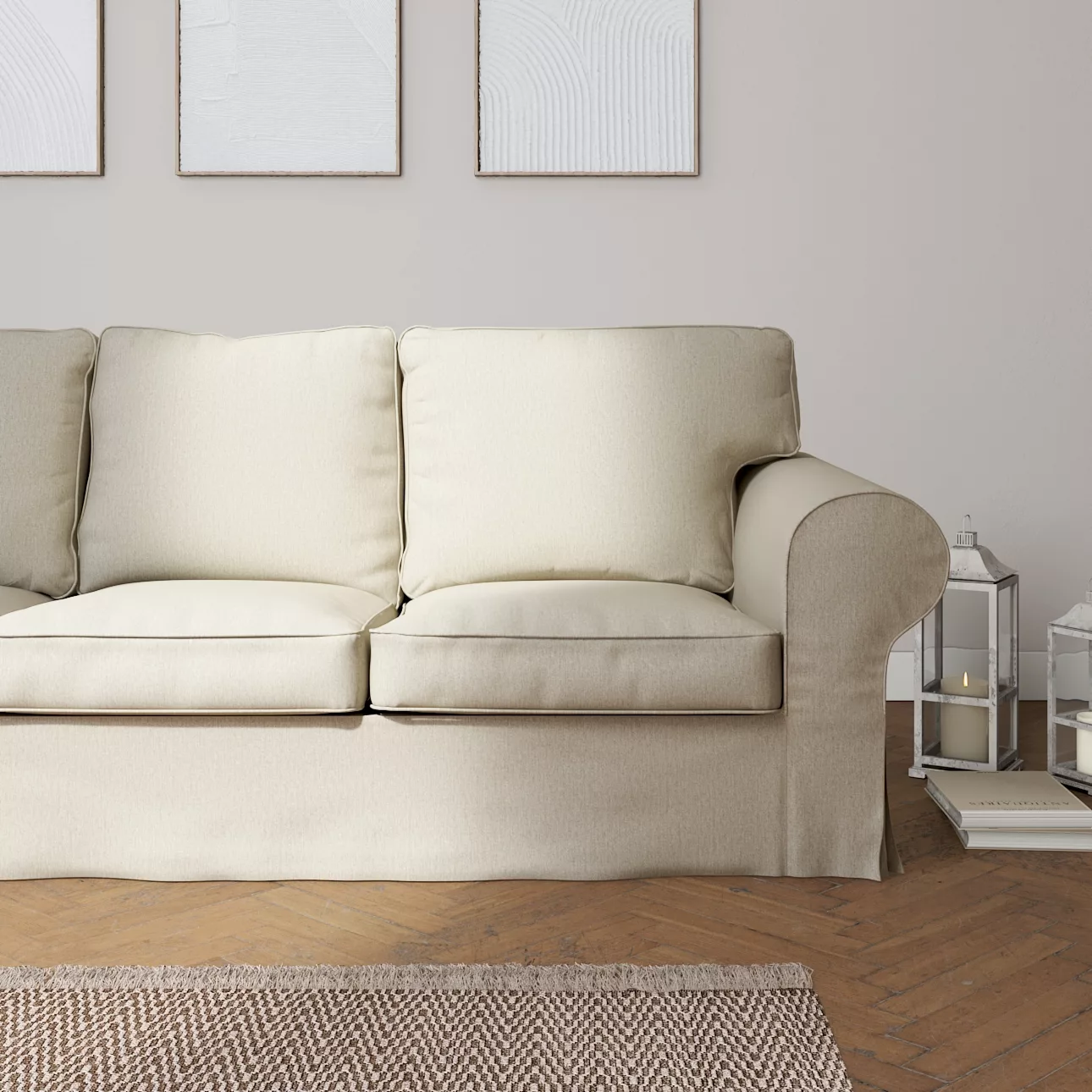 Bezug für Ektorp 3-Sitzer Sofa nicht ausklappbar, beige-grau, Sofabezug für günstig online kaufen