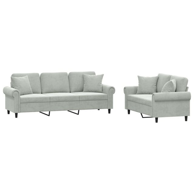 vidaXL Sofa Sofagarnitur Set mit Kissen Samt, 2-tlg., Hellgrau günstig online kaufen