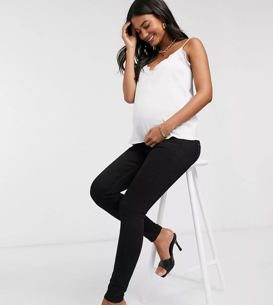 River Island Maternity – Molly – Enge Jeans in Schwarz mit Überbauchbund günstig online kaufen