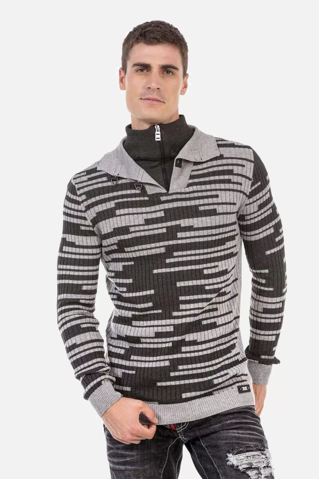 Cipo & Baxx Stehkragenpullover "Pullover", mit Schnallenverschluss, CP245 günstig online kaufen