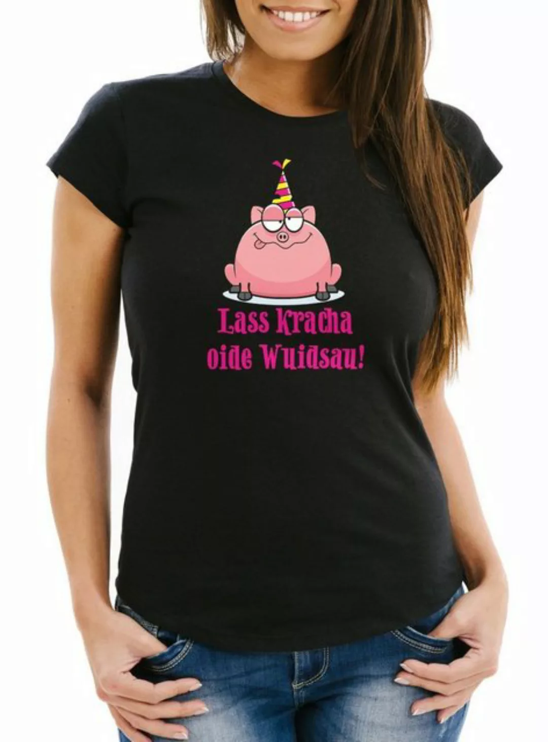 MoonWorks Print-Shirt Damen T-Shirt Geburtstag Schwein Spruch Lass kracha o günstig online kaufen