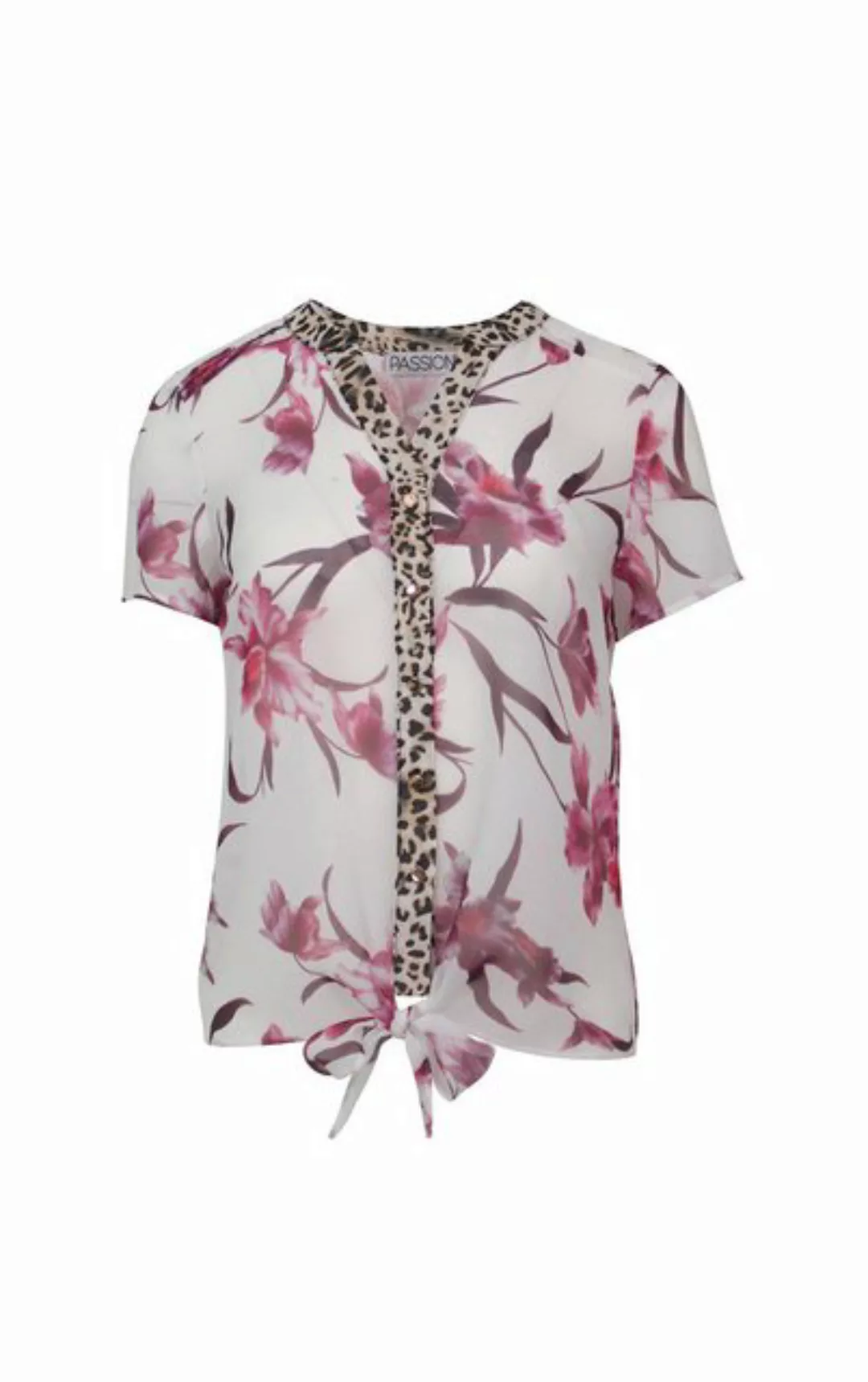 Passioni Kurzarmbluse Bluse in Weiß, mit Leopardenstreifen und floral Print günstig online kaufen