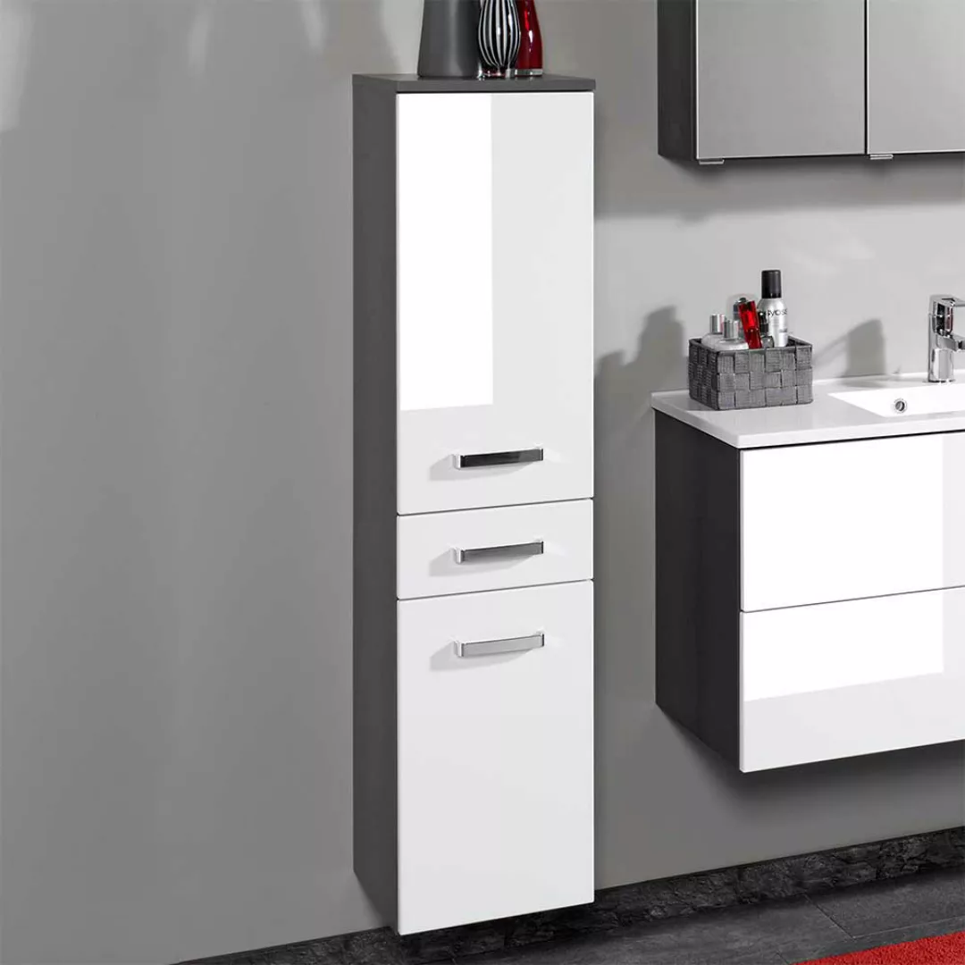 Badezimmer Set in Weiß Grau mit Spiegelschrank (vierteilig) günstig online kaufen