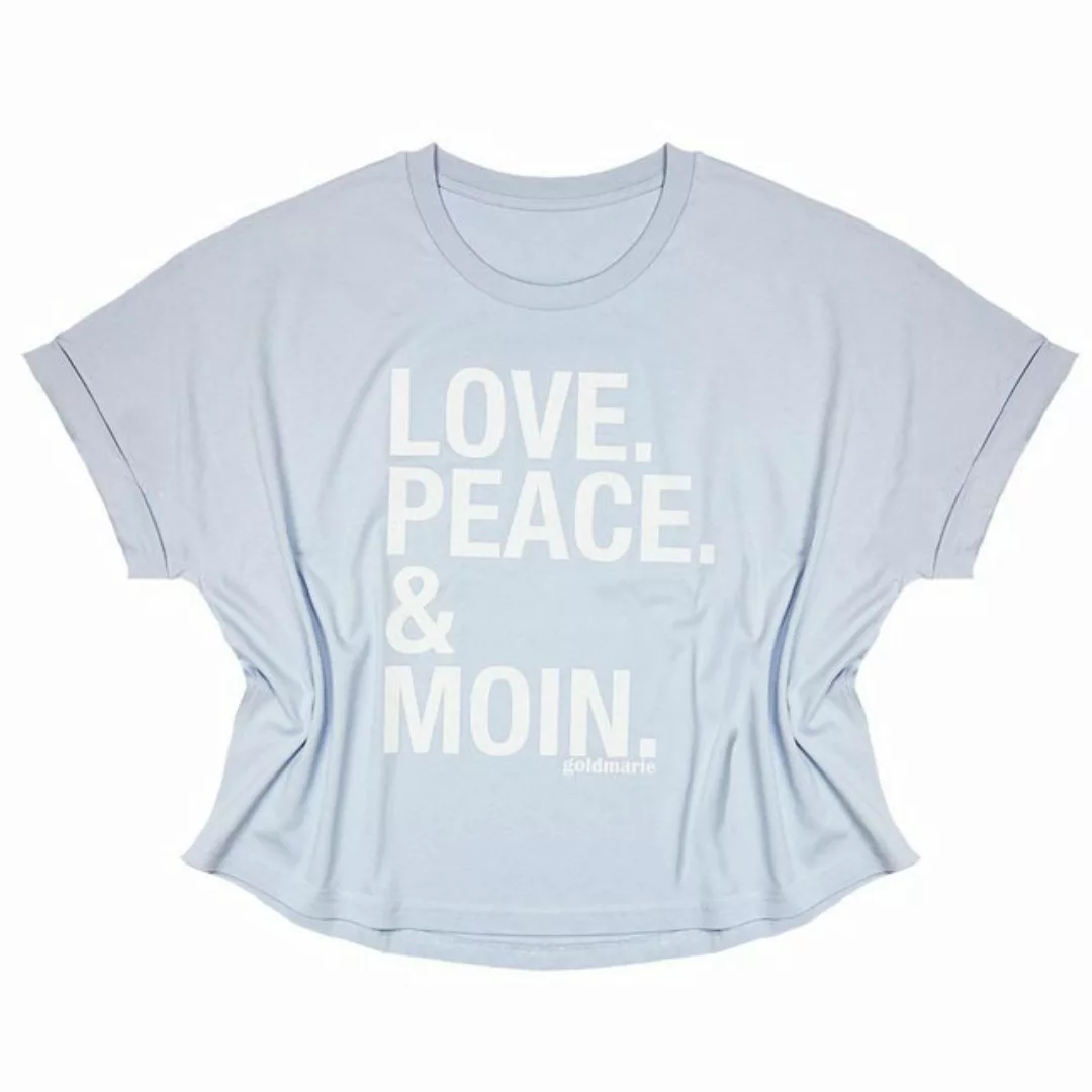 goldmarie T-Shirt LOVE PEACE MOIN Shirt Uschi eisblau mit Glitzer Baumwolle günstig online kaufen