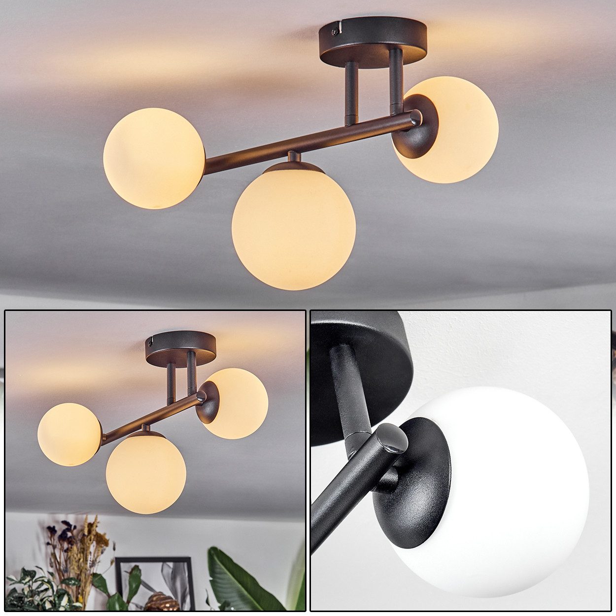hofstein Deckenleuchte 3-flammige Deckenlampe aus Metall/Glas günstig online kaufen