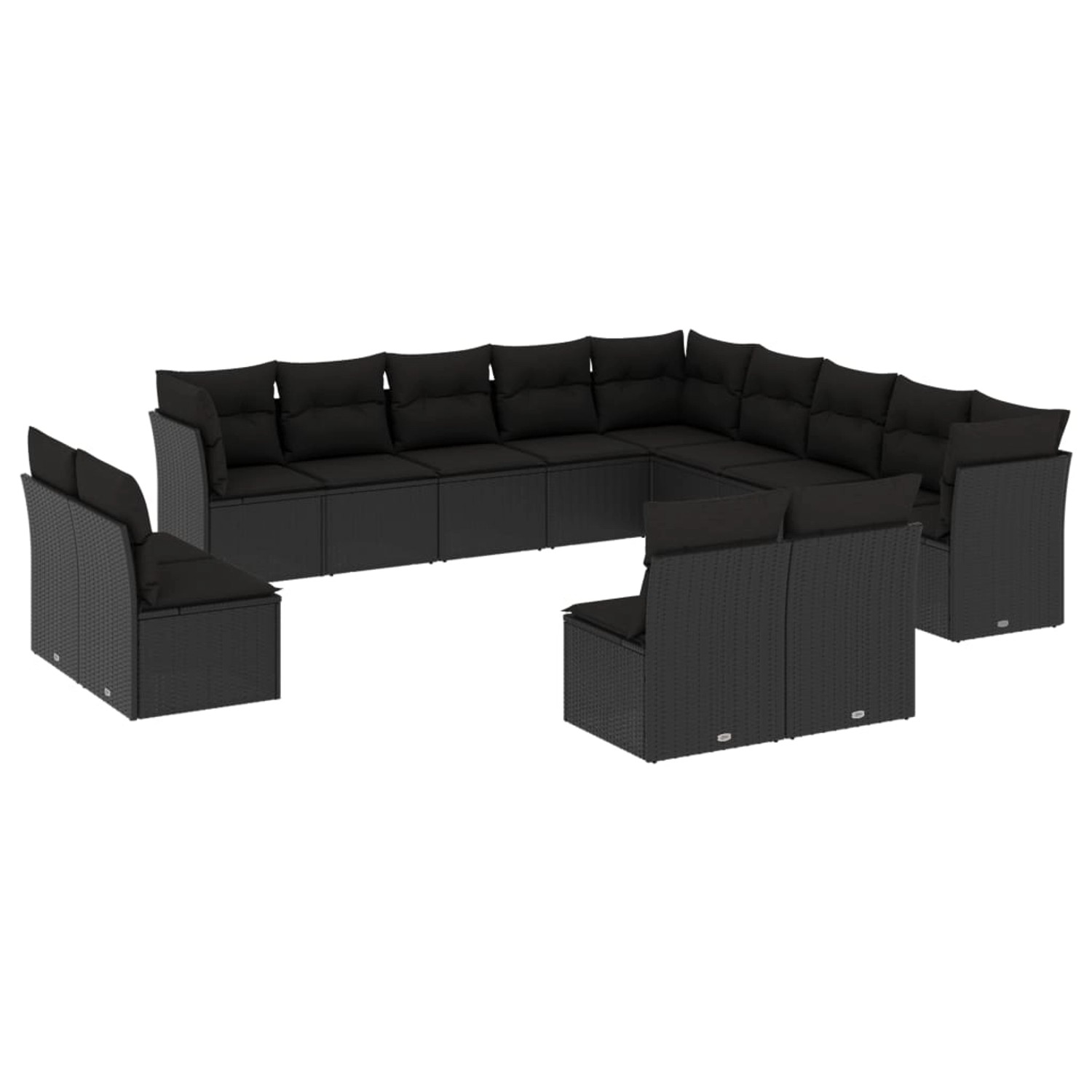 vidaXL 13-Tlg Garten-Sofagarnitur mit Kissen Schwarz Poly Rattan 3218485 günstig online kaufen