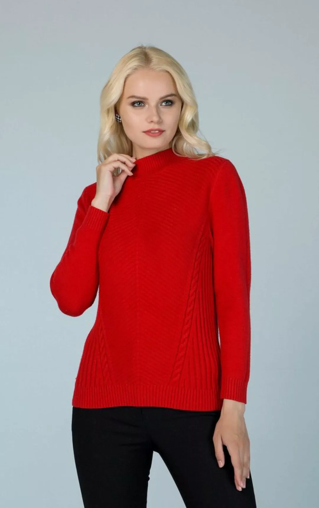 Passioni Strickpullover Roter Strickpullover mit leichtem Stehkragen günstig online kaufen