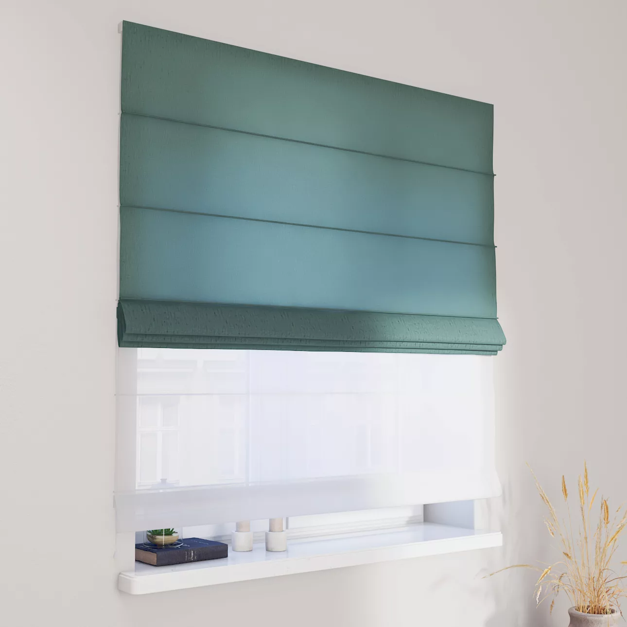 Dekoria Doppelraffrollo Duo, grau-blau, 100 x 170 cm günstig online kaufen