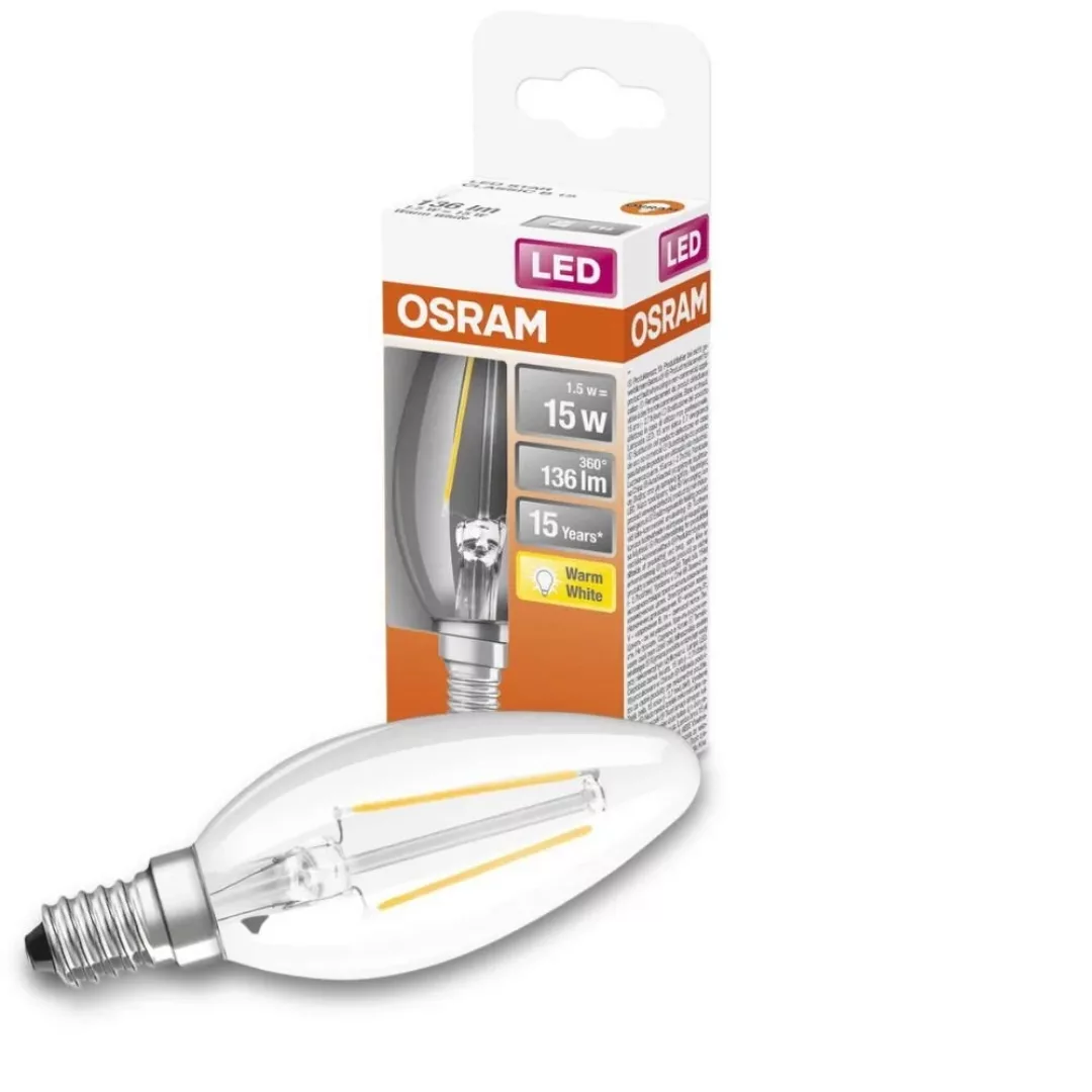 Osram LED Lampe ersetzt 15W E14 Kerze - B35 in Transparent 1,5W 136lm 2700K günstig online kaufen
