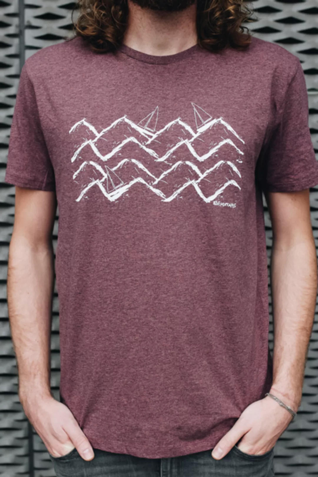 Waves & Boats Herren T-shirt Organic & Fair Wear _Heather Cranberry günstig online kaufen