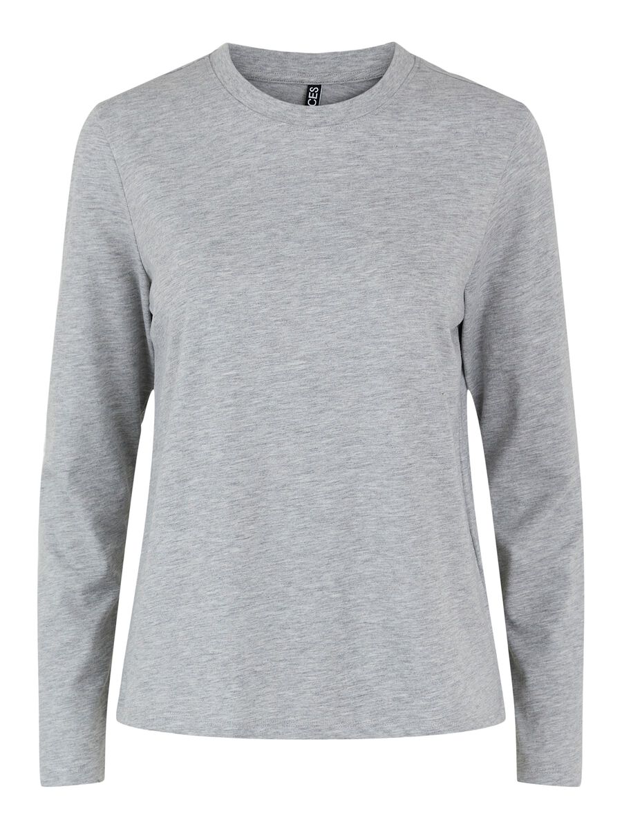 Pieces Ria Solid Langarm T-shirt XL Light Grey Melange günstig online kaufen