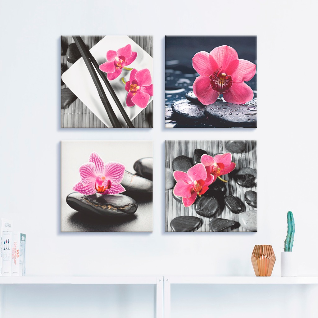 Artland Leinwandbild "Asiatische Komposition Orchidee Zen", Zen, (4 St.), 4 günstig online kaufen