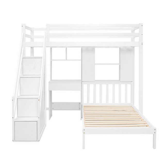 Flieks Etagenbett, Kiefernholz Kinderbett mit Schreibtisch und Treppe 90x20 günstig online kaufen