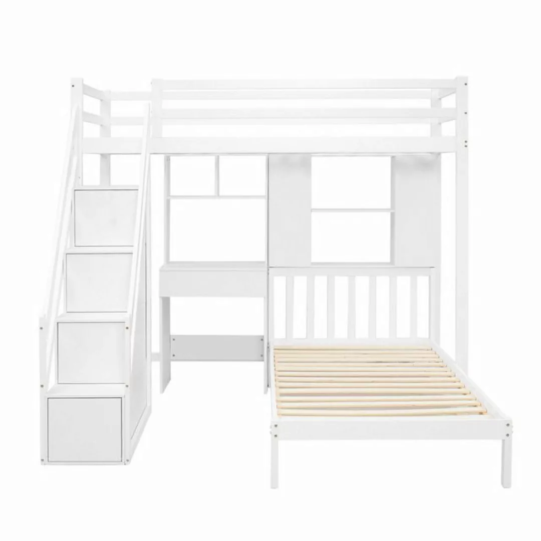 Flieks Etagenbett, Kiefernholz Kinderbett mit Schreibtisch und Treppe 90x20 günstig online kaufen