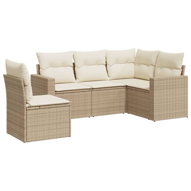 vidaXL Sofaelement 5-tlg. Garten-Sofagarnitur mit Kissen Beige Poly Rattan günstig online kaufen