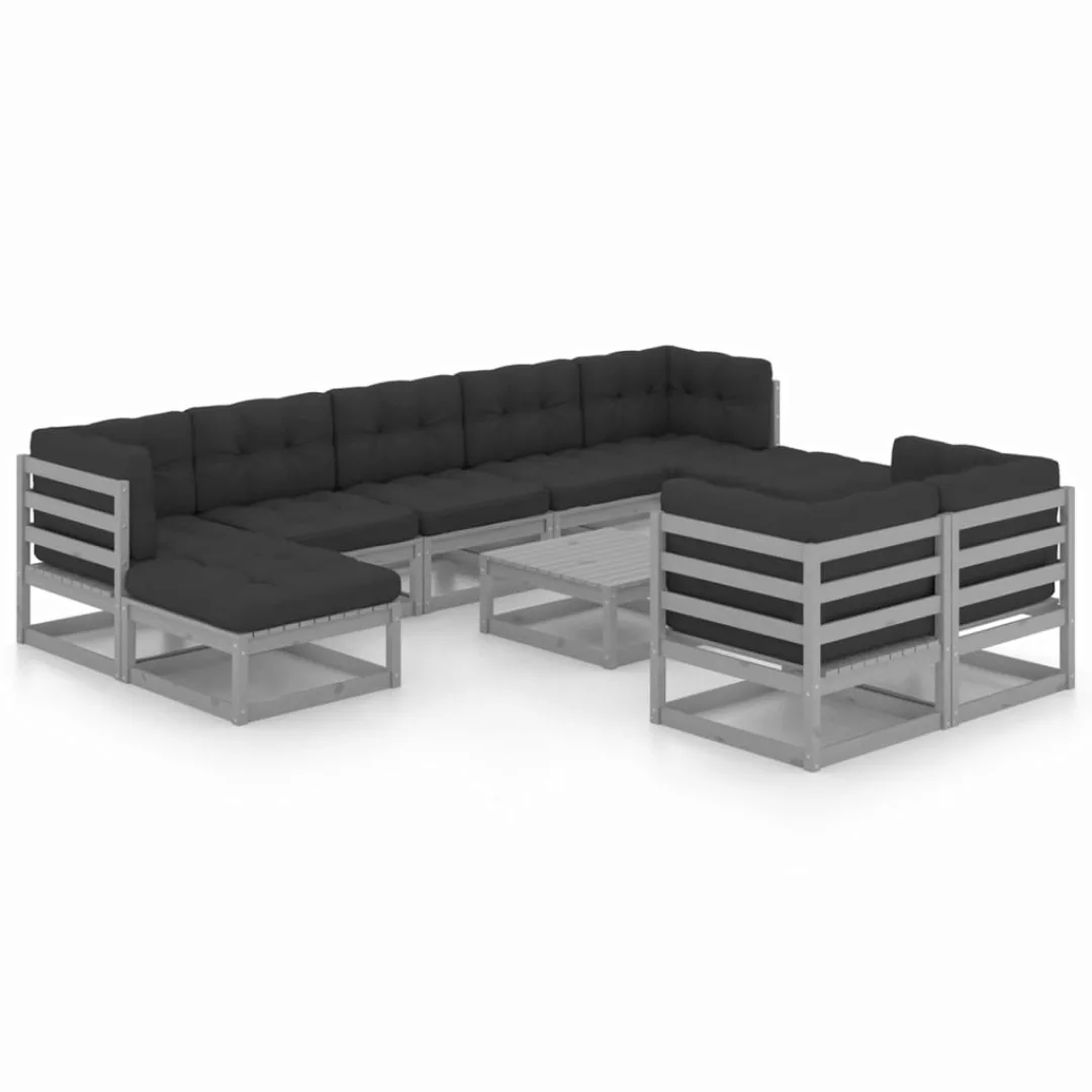 10-tlg. Garten-lounge-set Mit Kissen Grau Kiefer Massivholz günstig online kaufen