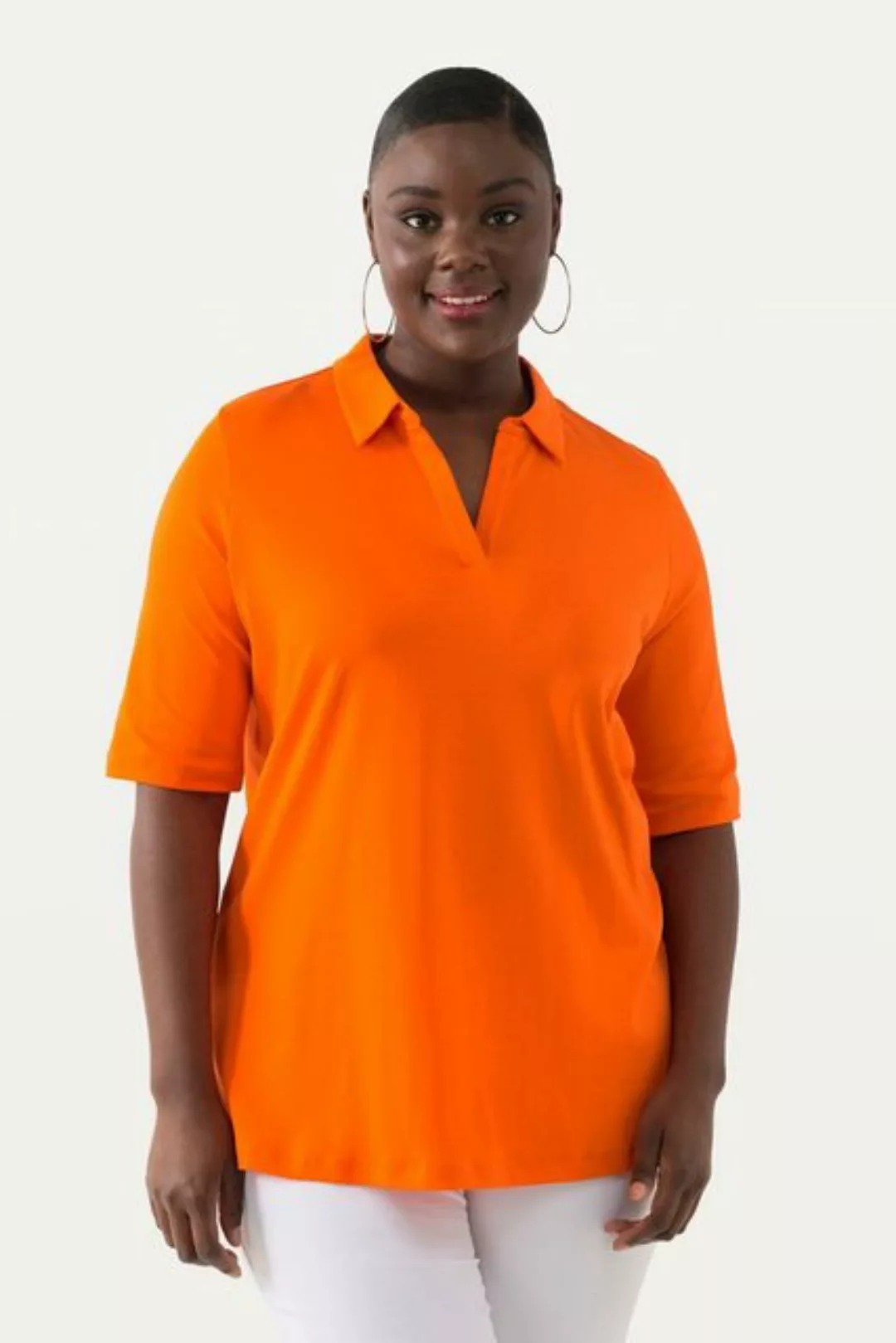 Ulla Popken Poloshirt Poloshirt A-Linie Halbarm Pima Baumwolle günstig online kaufen