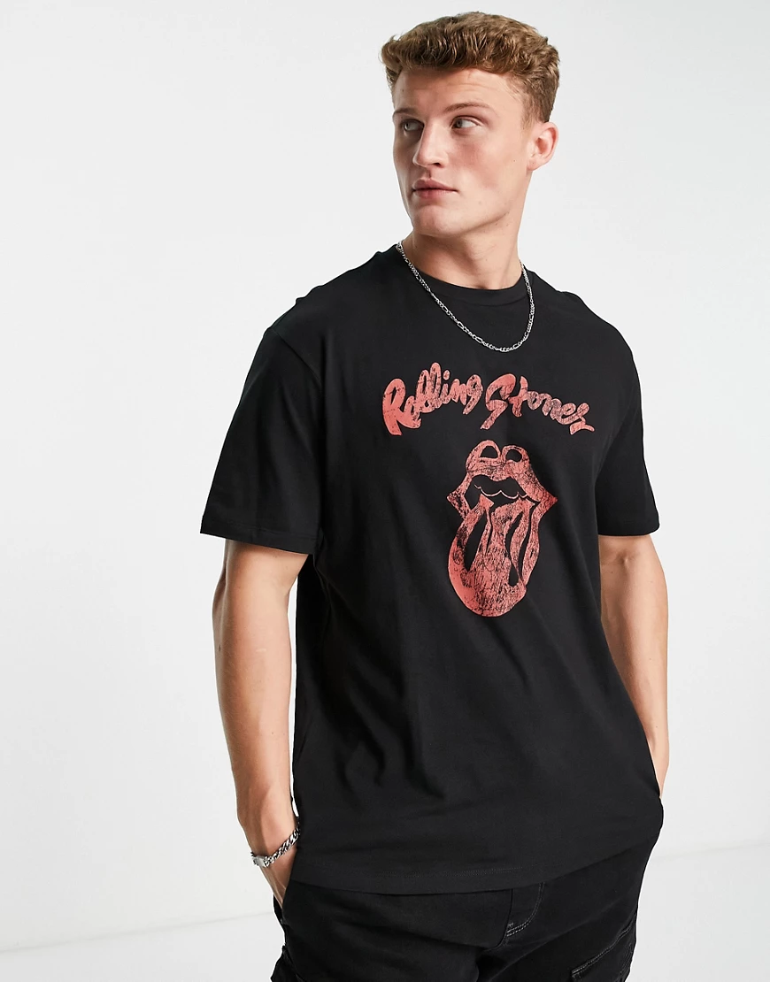 Only & Sons – Band-T-Shirt in Schwarz mit Oversize-Schnitt und Rolling Ston günstig online kaufen