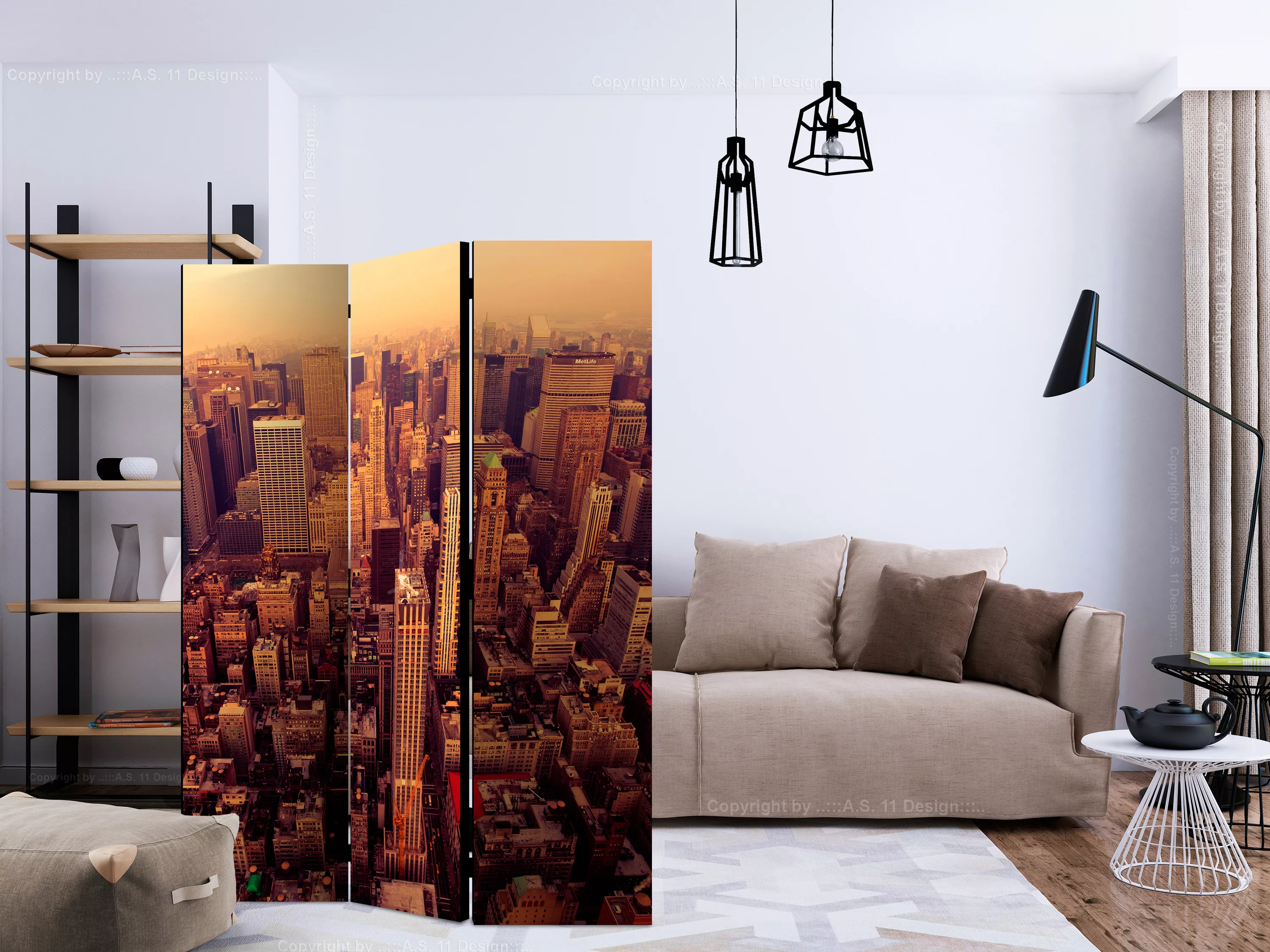 3-teiliges Paravent - Bird Eye View Of Manhattan, New York [room Dividers] günstig online kaufen