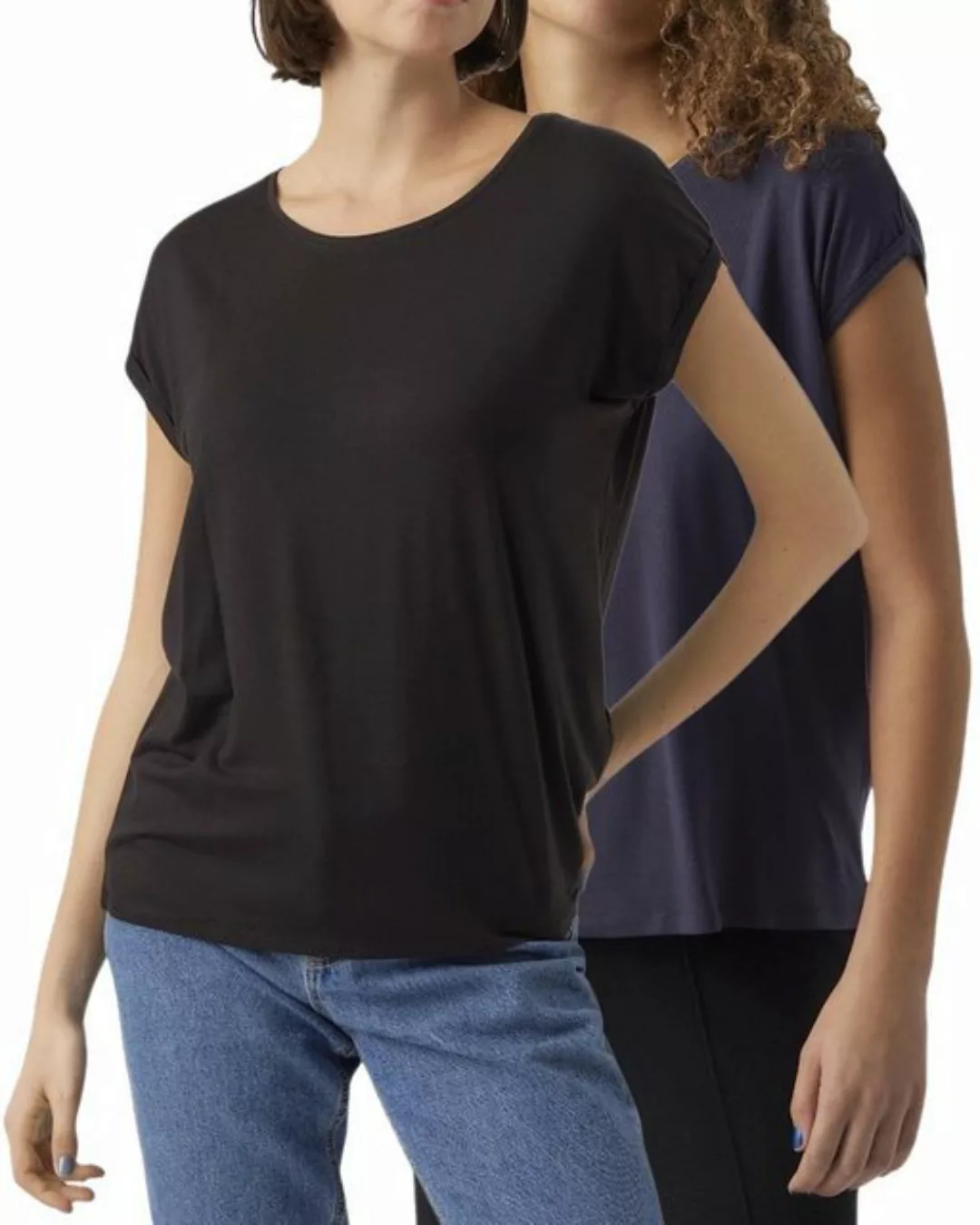 Vero Moda T-Shirt Stilvolles Basic Shirt mit Rundhalsausschnitt (2er-Pack) günstig online kaufen