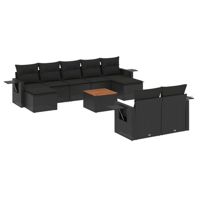 vidaXL Sofaelement 10-tlg. Garten-Sofagarnitur mit Kissen Schwarz Poly Ratt günstig online kaufen