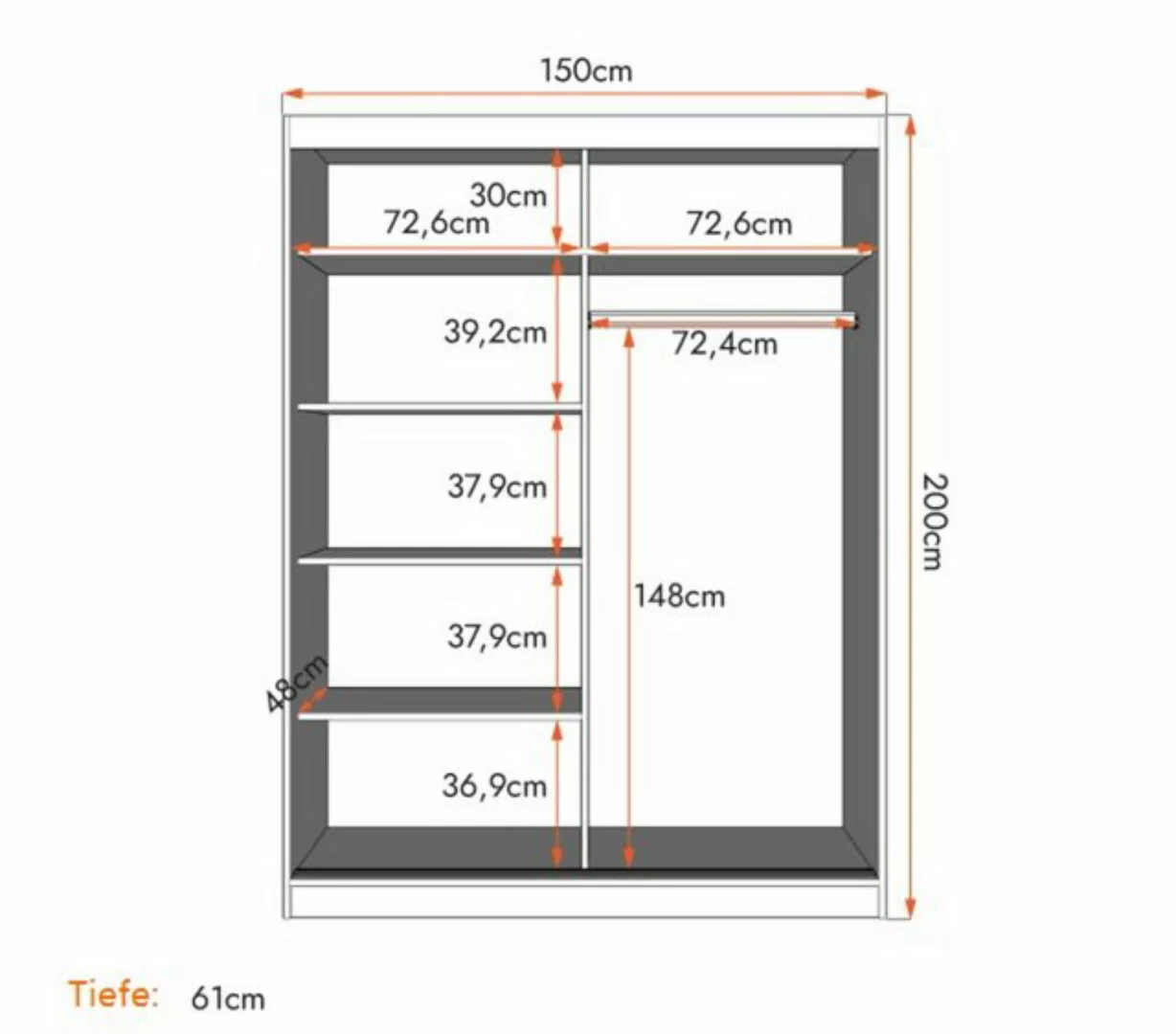 MOEBLO Kleiderschrank LARA 05 (mit Spiegel Schwebetürenschrank 2-türig Schr günstig online kaufen