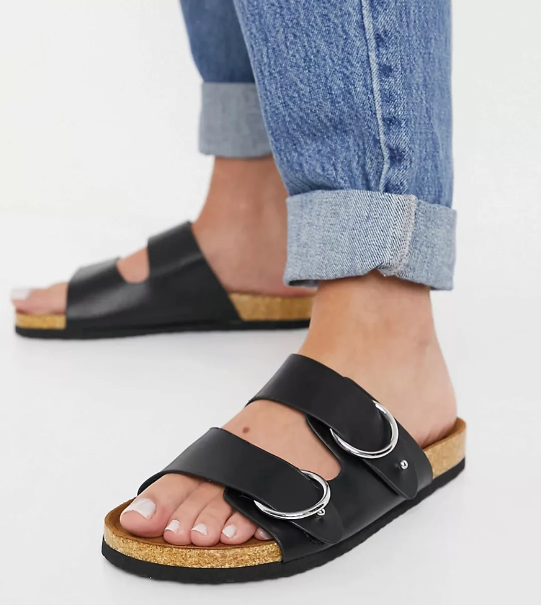 ASOS DESIGN – Fewer – Sandalen in Schwarz mit doppelten Riemen, Schnallen u günstig online kaufen