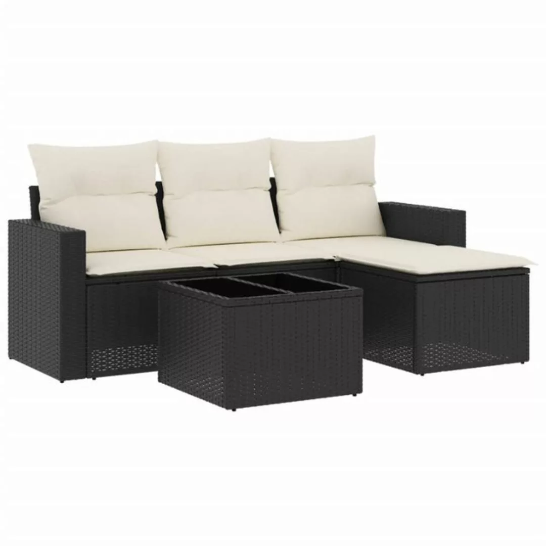 vidaXL Sofaelement 5-tlg. Garten-Sofagarnitur mit Kissen Schwarz Poly Ratta günstig online kaufen