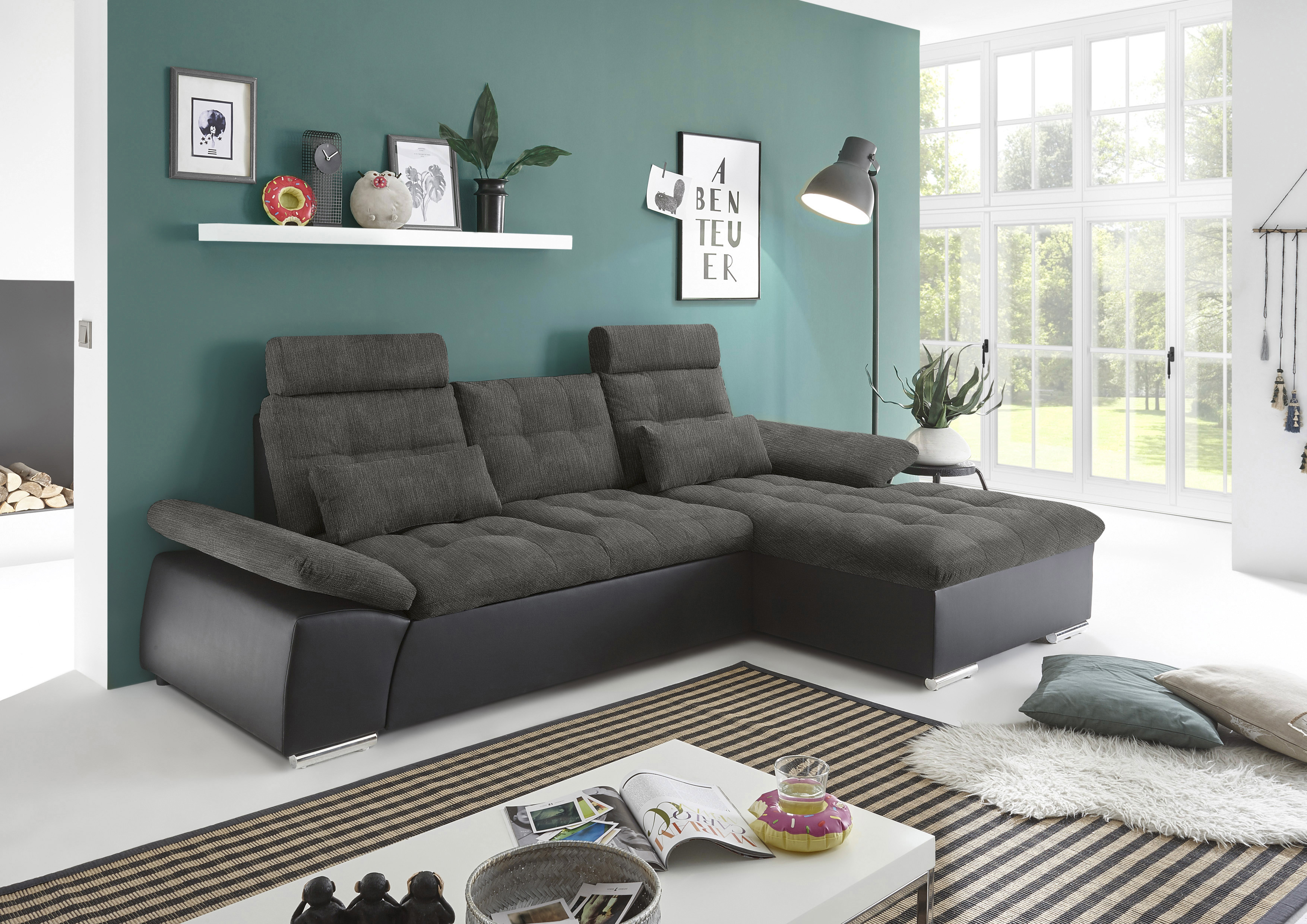ED EXCITING DESIGN Ecksofa "Jakarta L-Form", mit Bettfunktion, Armteilverst günstig online kaufen