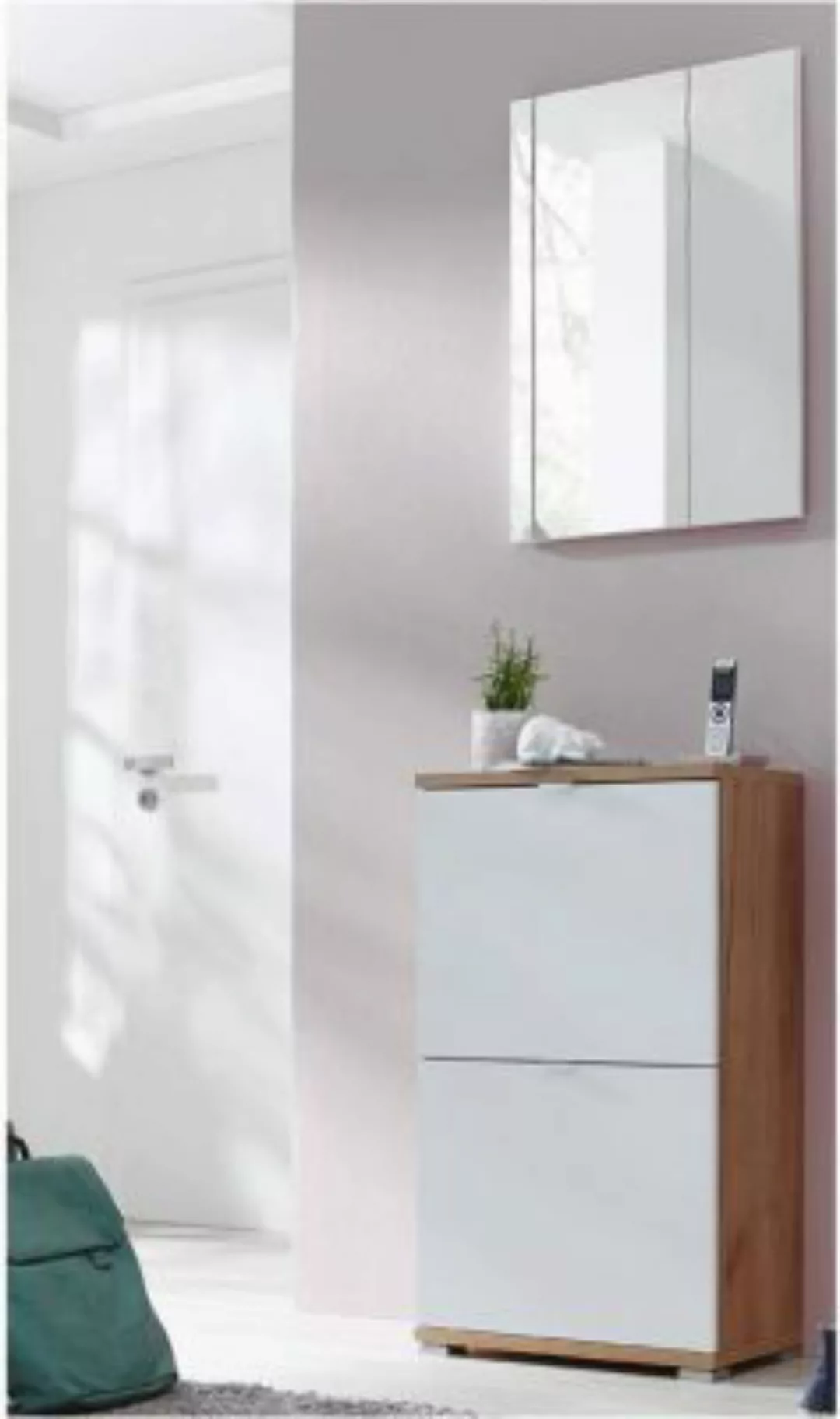 Lomadox Schuhschrank & Spiegel Set DETROIT-01, matt weiß, Navarra-Eiche-Nb. günstig online kaufen