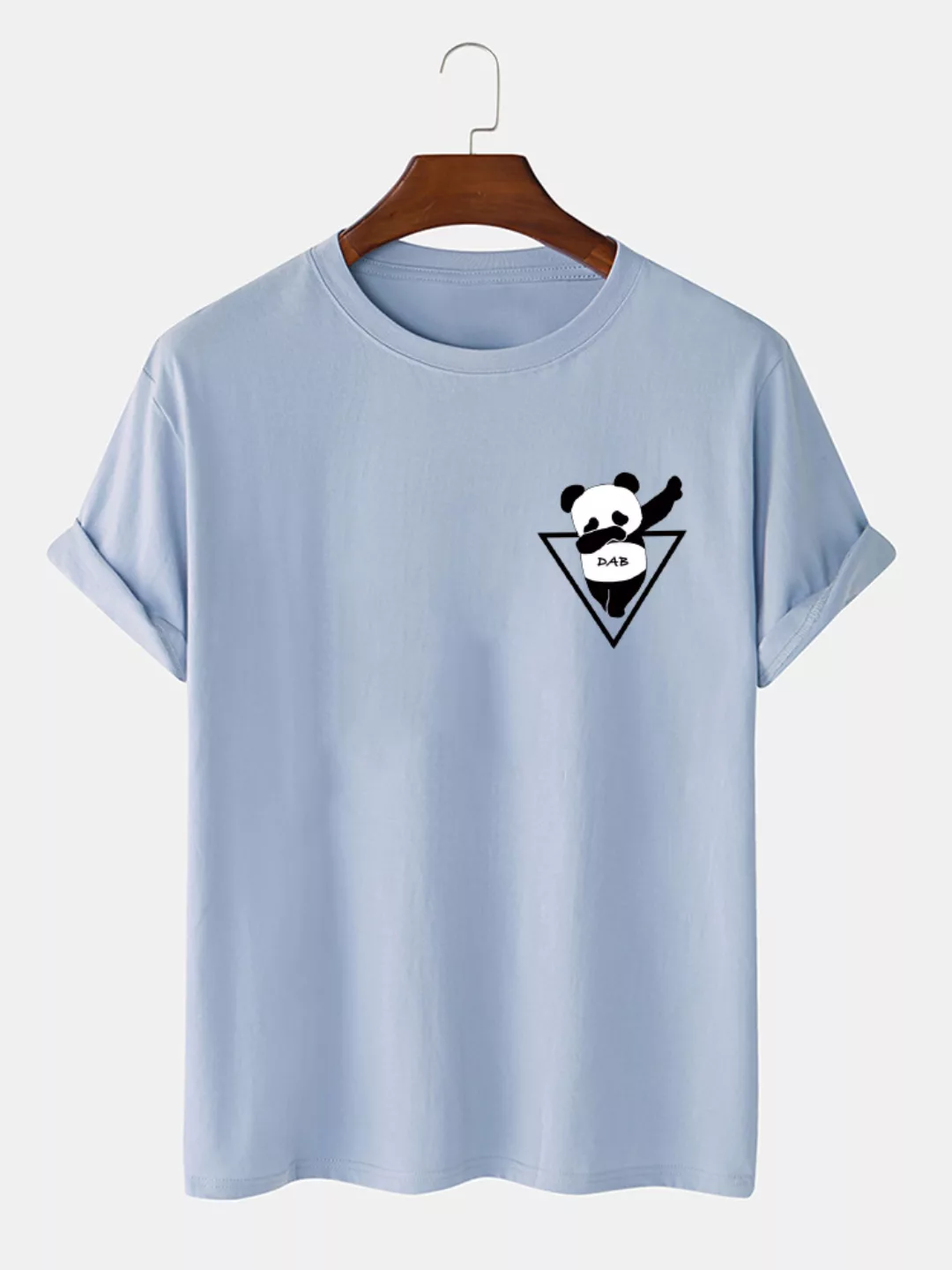 Herren 100% Baumwolle Cartoon Panda Print O-Neck Casual Kurzarm T-Shirts günstig online kaufen