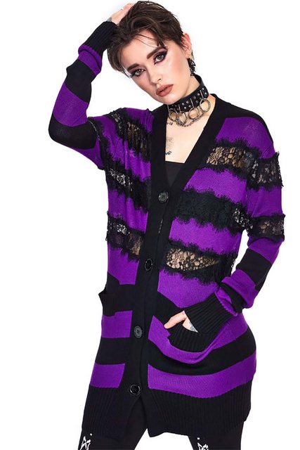 Jawbreaker Strickjacke Oversized Stripe Purple Cardigan Punk Grufti Gothic günstig online kaufen
