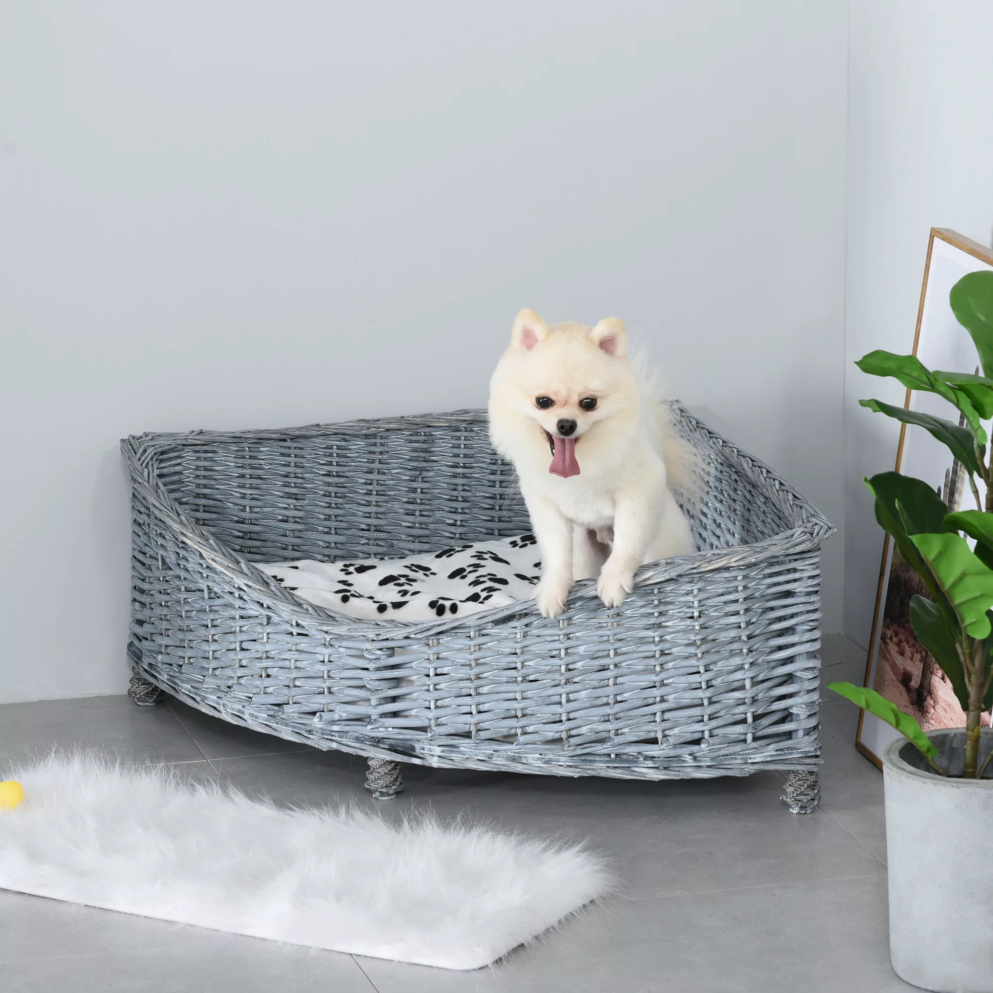 PawHut Hundesofa  Rattan Haustierbett für kleine Katzen & Hunde, Eck-Design günstig online kaufen
