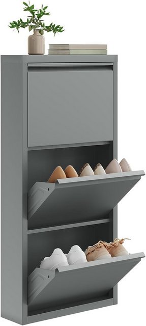 Woltu Schuhschrank mit 3 Klappen, für 9 Paar Schuhe, Schuhregal aus Metall günstig online kaufen