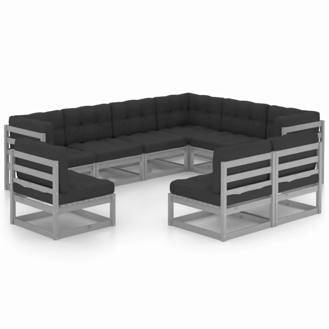 9-tlg. Garten-lounge-set Mit Kissen Grau Kiefer Massivholz günstig online kaufen