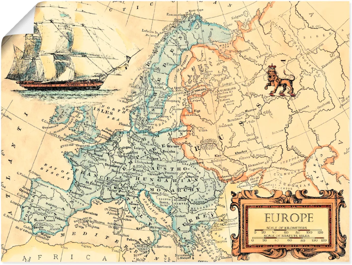 Artland Wandbild »Europakarte«, Landkarten, (1 St.), als Leinwandbild, Post günstig online kaufen