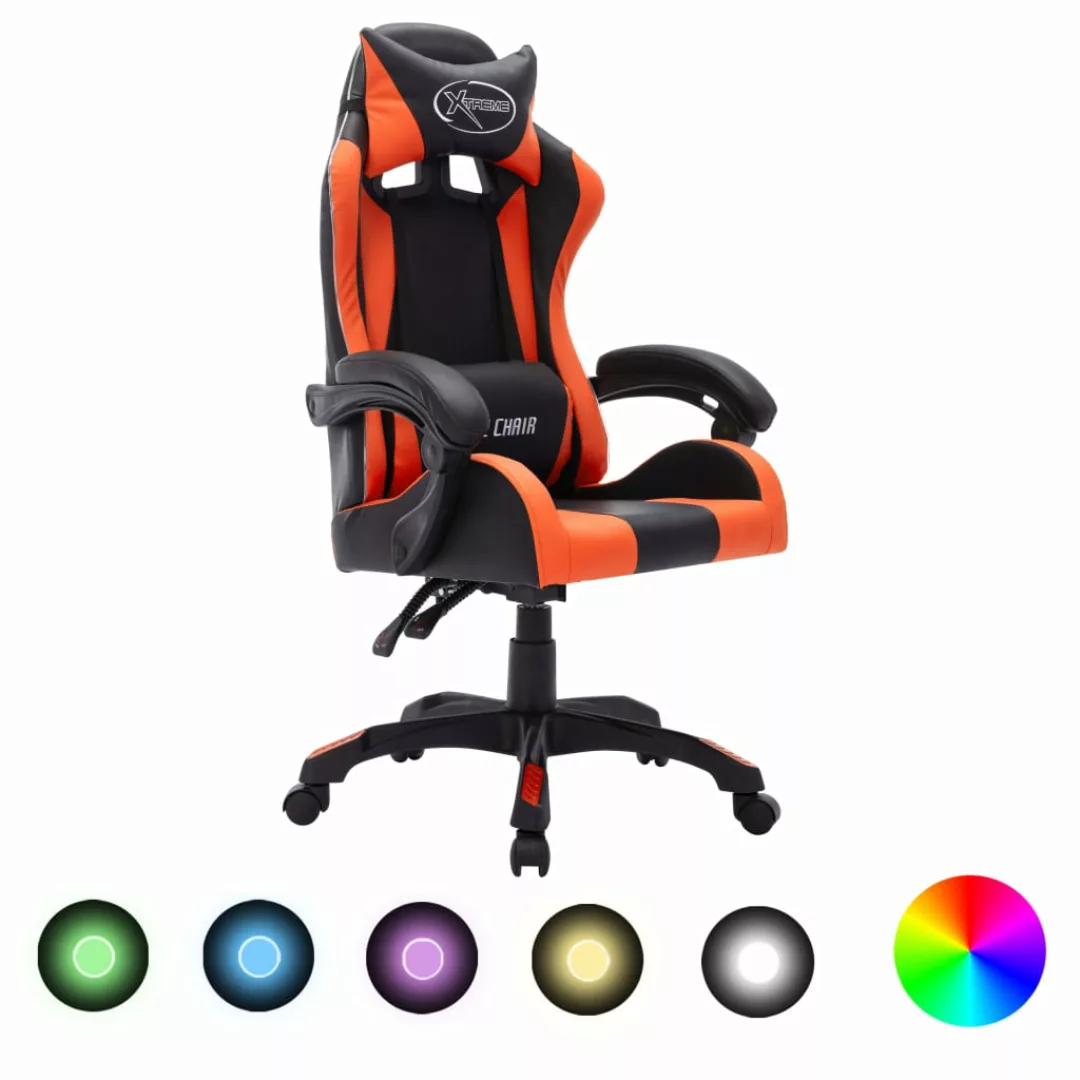 Gaming-stuhl Mit Rgb Led-leuchten Orange Und Schwarz Kunstleder günstig online kaufen