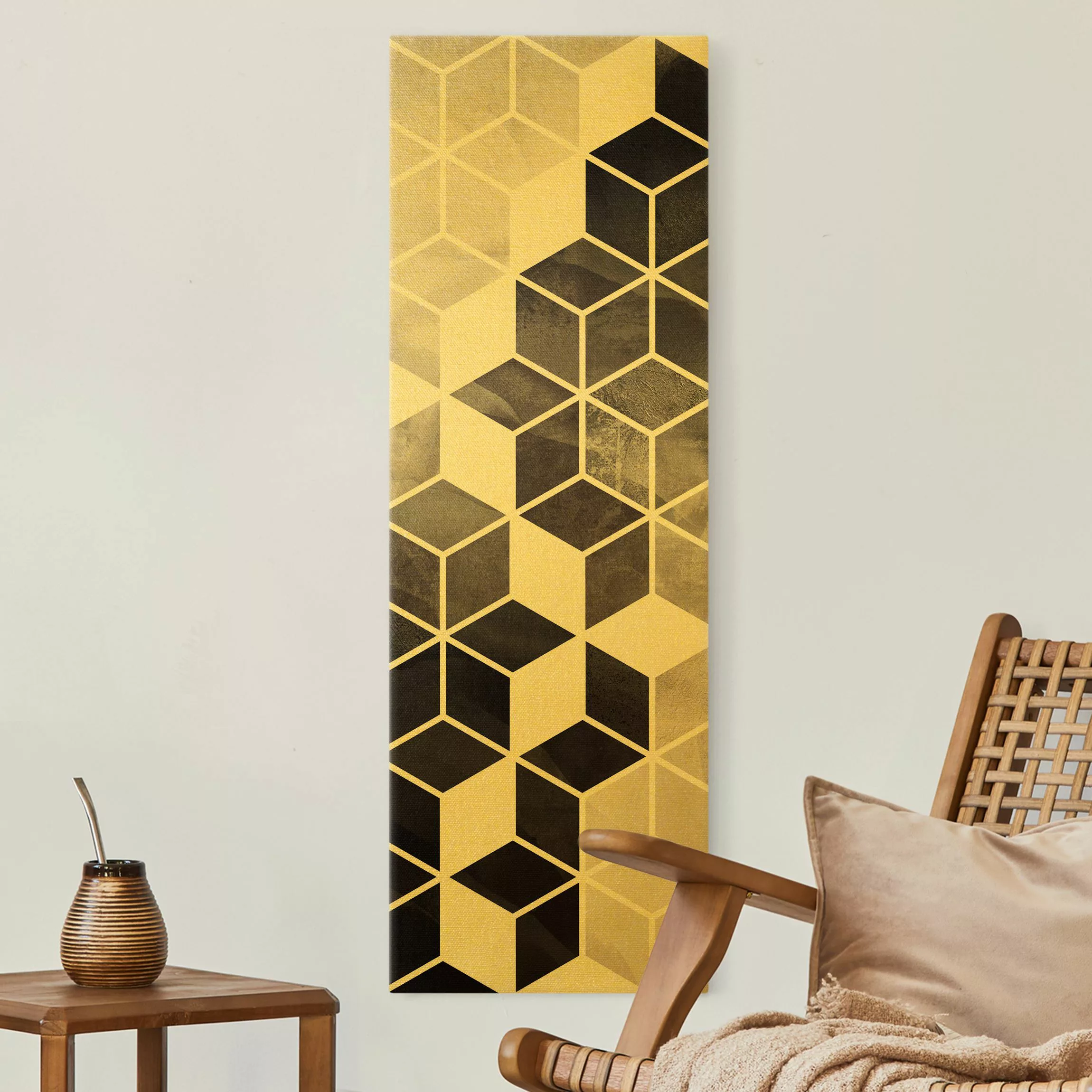 Leinwandbild Gold Goldene Geometrie - Schwarz Weiß günstig online kaufen