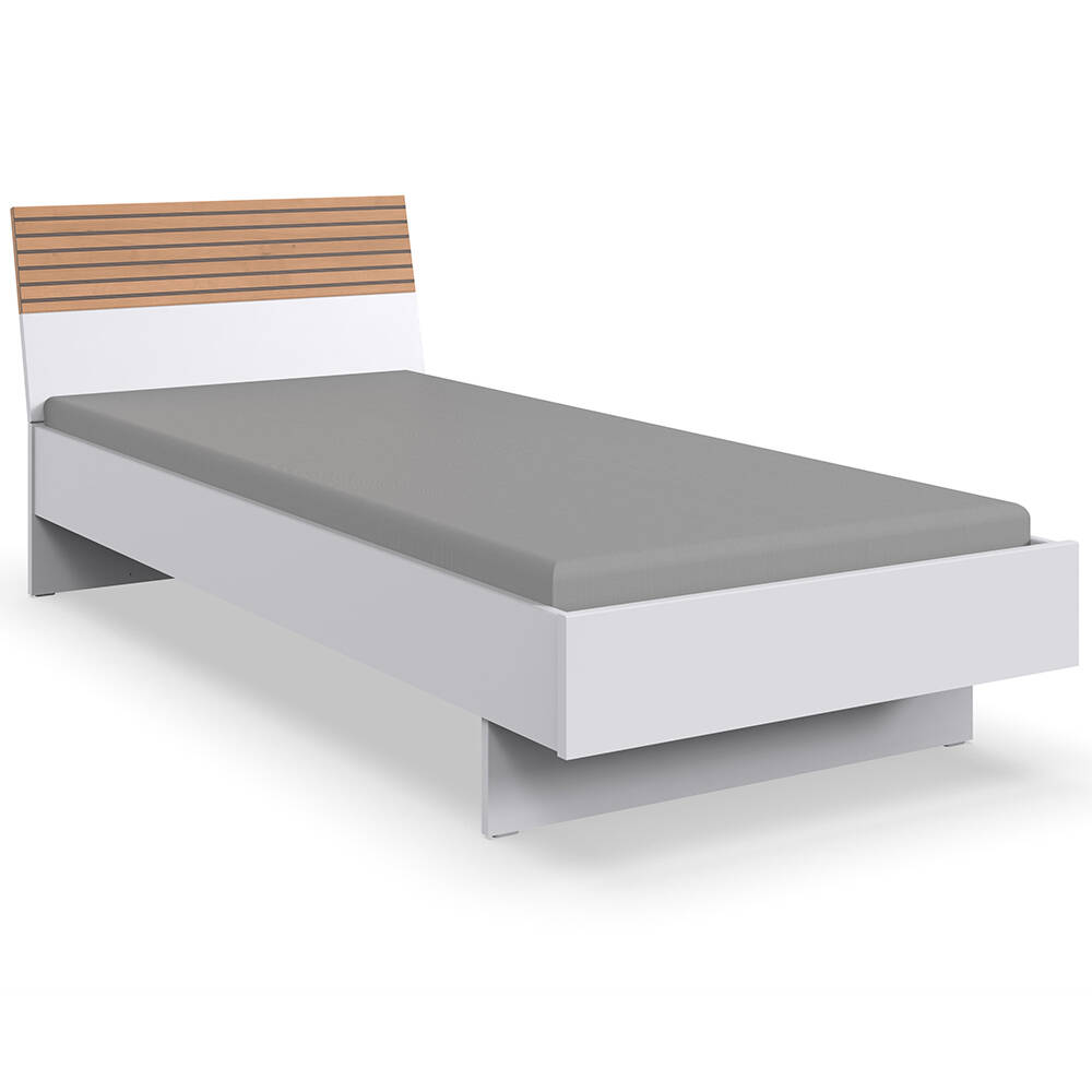 Jugendbett 90x200 cm modern in weiß mit Akustikpaneel-Optik RICCIONE-43 günstig online kaufen