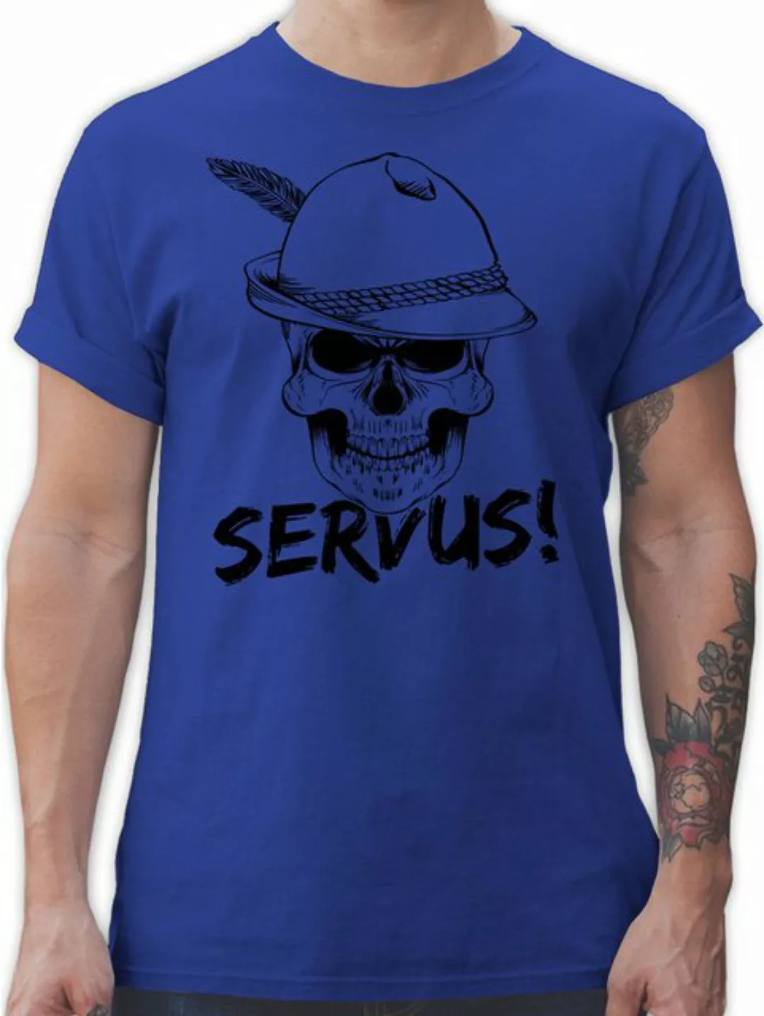 Shirtracer T-Shirt Totenkopf Servus! - schwarz Mode für Oktoberfest Herren günstig online kaufen