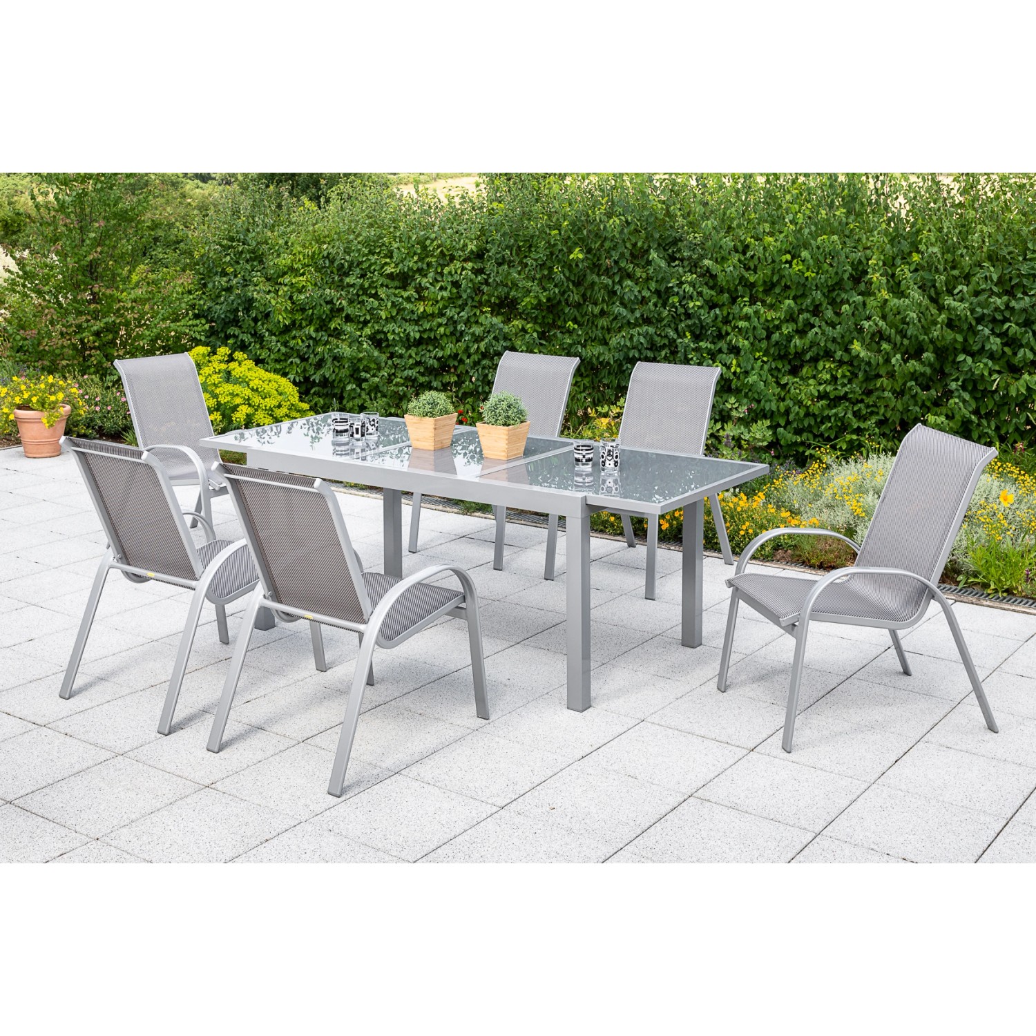 Merxx Amalfi Set 7 -tlg. 6 Stapelsessel Auszietisch 140 (200) x 90 cm Diama günstig online kaufen