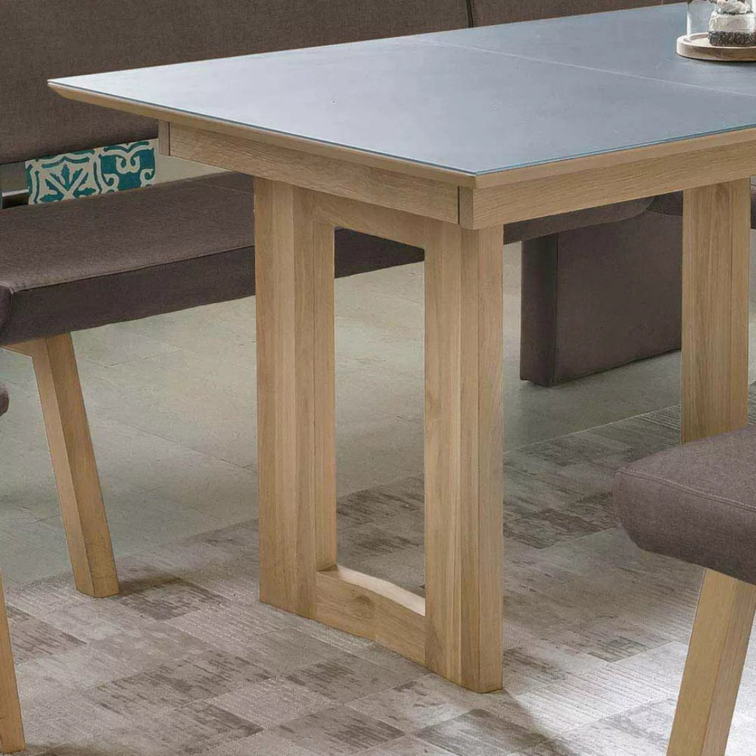 Esszimmertisch aus Eiche Massivholz Grauglas günstig online kaufen